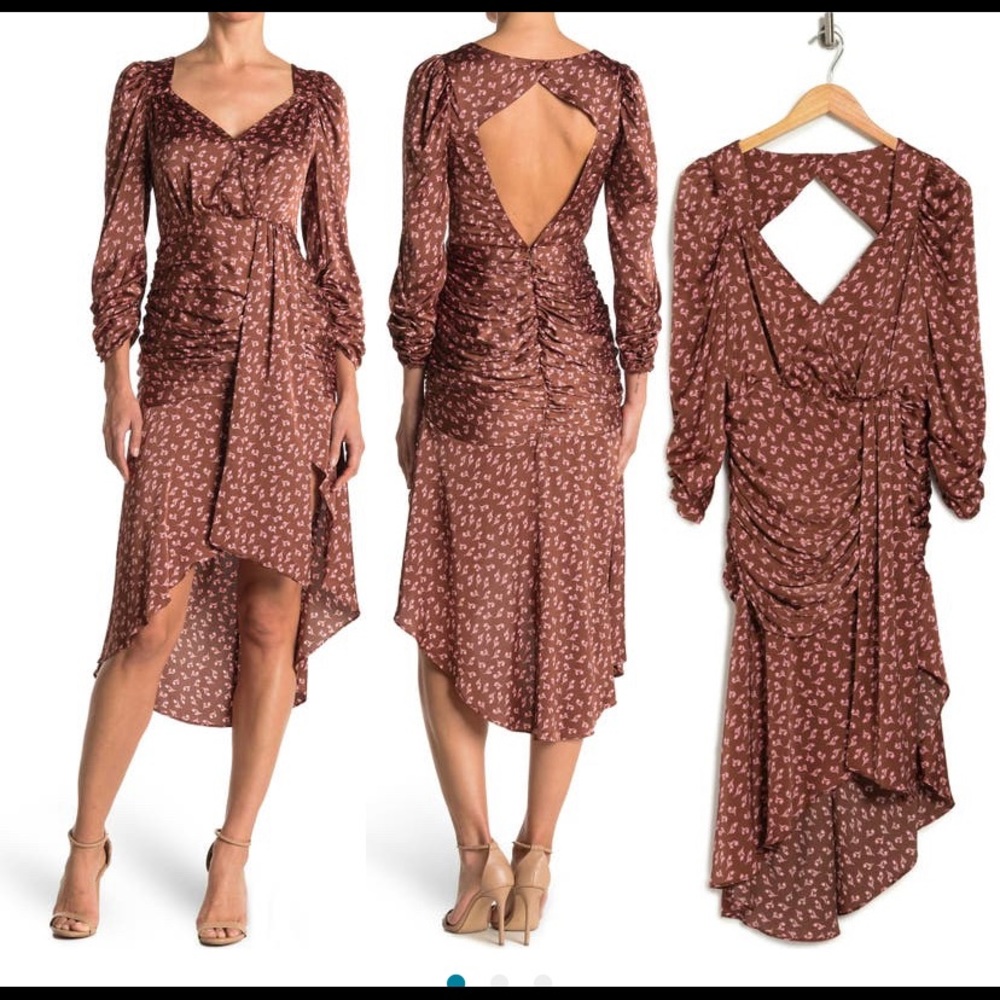 LUSH Copper&Pink Gathered front open-back midi dress XL/12/14